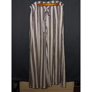 Simplee - XL - Viscous - White/Blue Striped - Split Leg Flowy Pants with Pockets